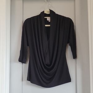 Beige by eci Black Drape Neck Blouse